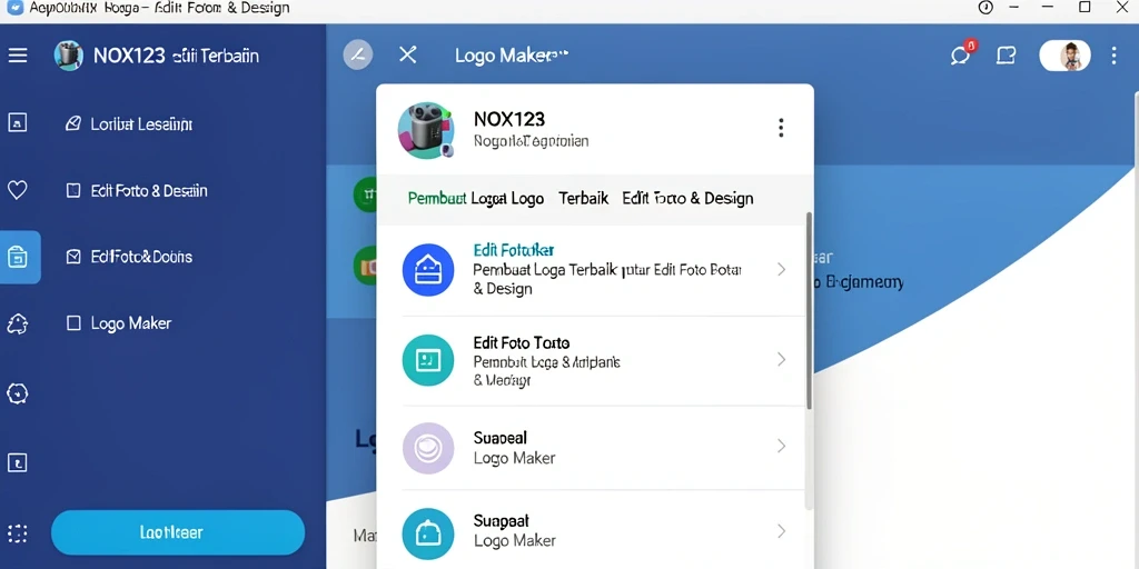 Screenshot antarmuka NOX123 menampilkan beragam pilihan desain logo.