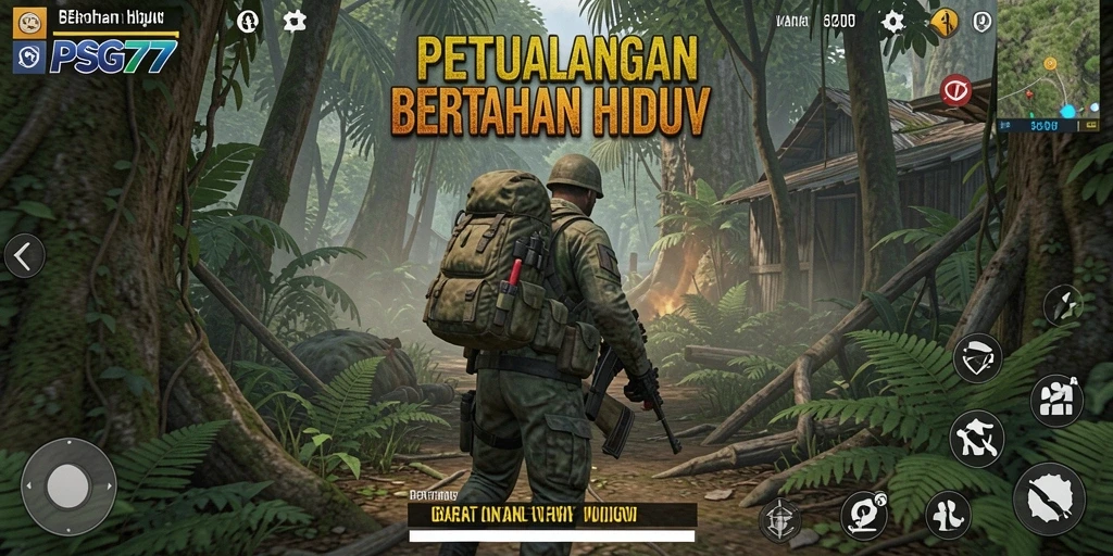 Tampilan antarmuka permainan bertahan hidup yang menarik dan interaktif.