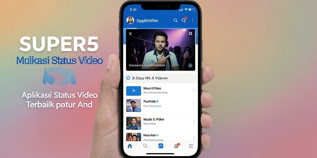 Tampilan antarmuka aplikasi SUPER5 untuk status video WA yang menarik.
