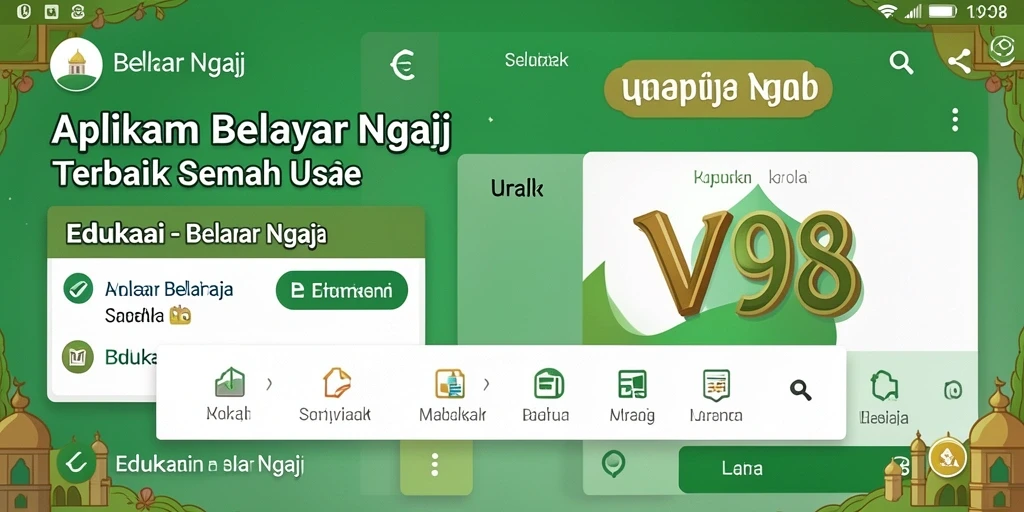 Tampilan antarmuka V98 yang menarik dan mudah digunakan untuk belajar ngaji.