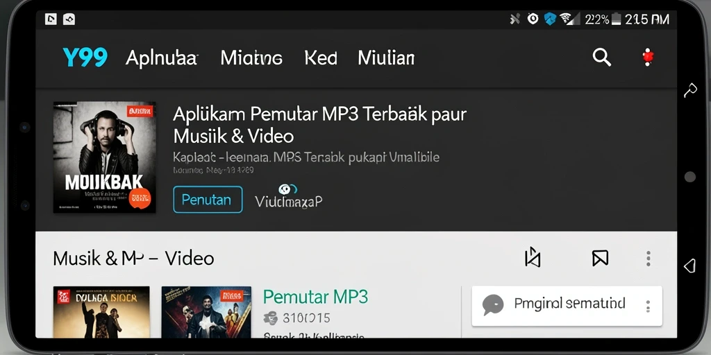 Tampilan antarmuka Y89 dengan fungsi Pemutar MP3 yang menarik.
